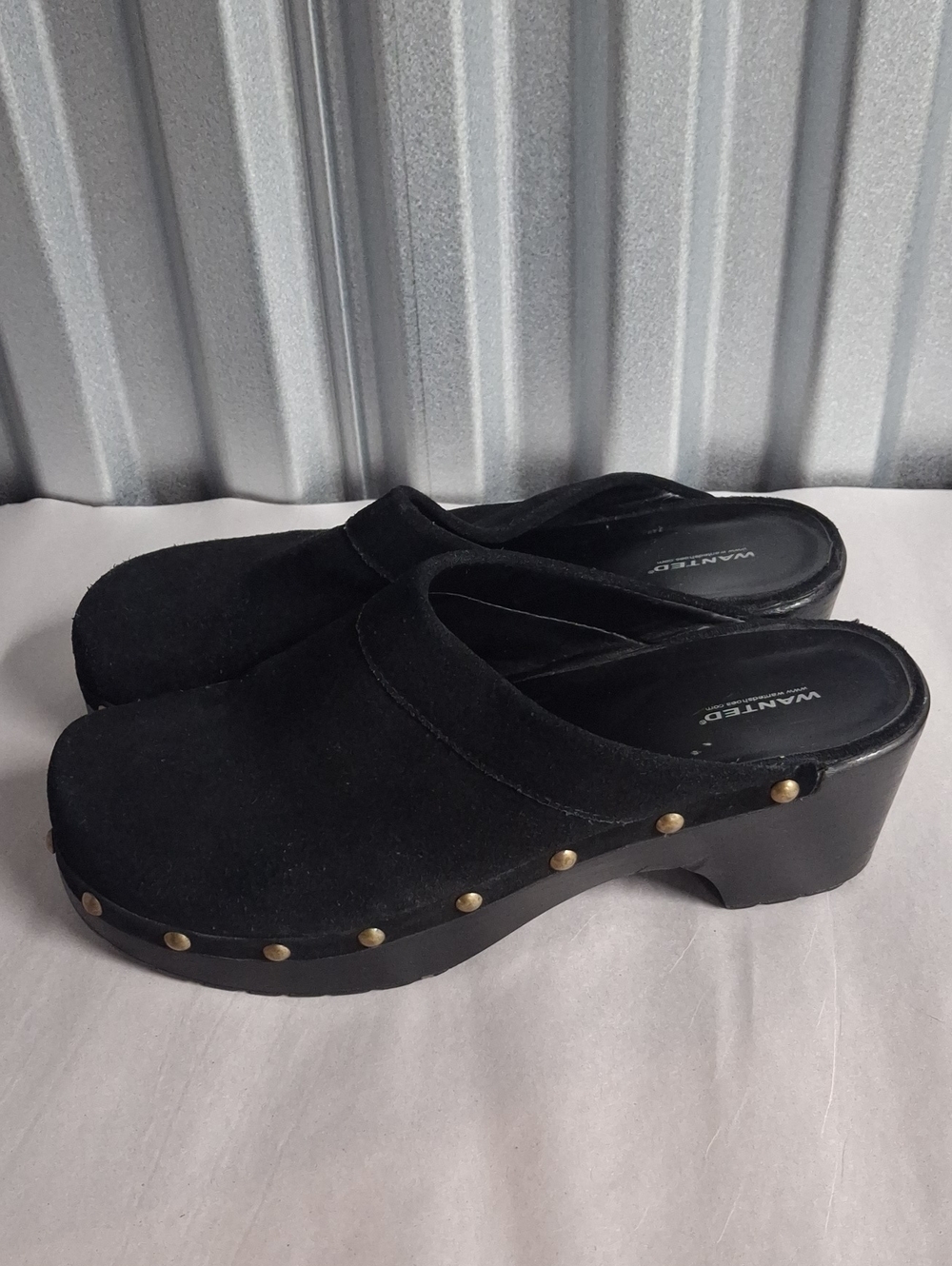 WANTED Black Suede Studded Platform Clog Mules